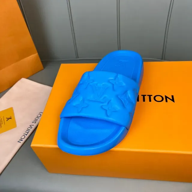 Louis Vuitton Monogrammed Blue Molded Rubber Slide Slippers 9