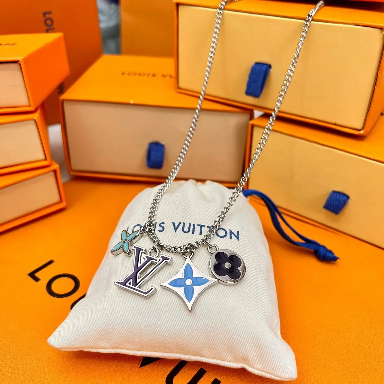 Louis Vuitton Multi-Charm Enamel Pendant Necklace 7