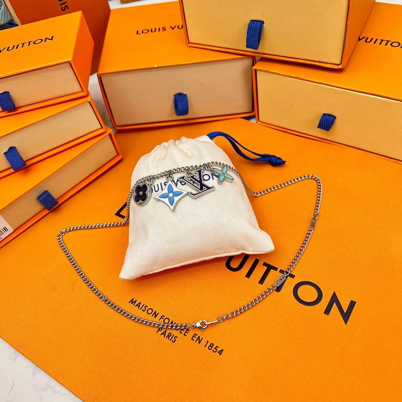 Louis Vuitton Multi-Charm Enamel Pendant Necklace 8