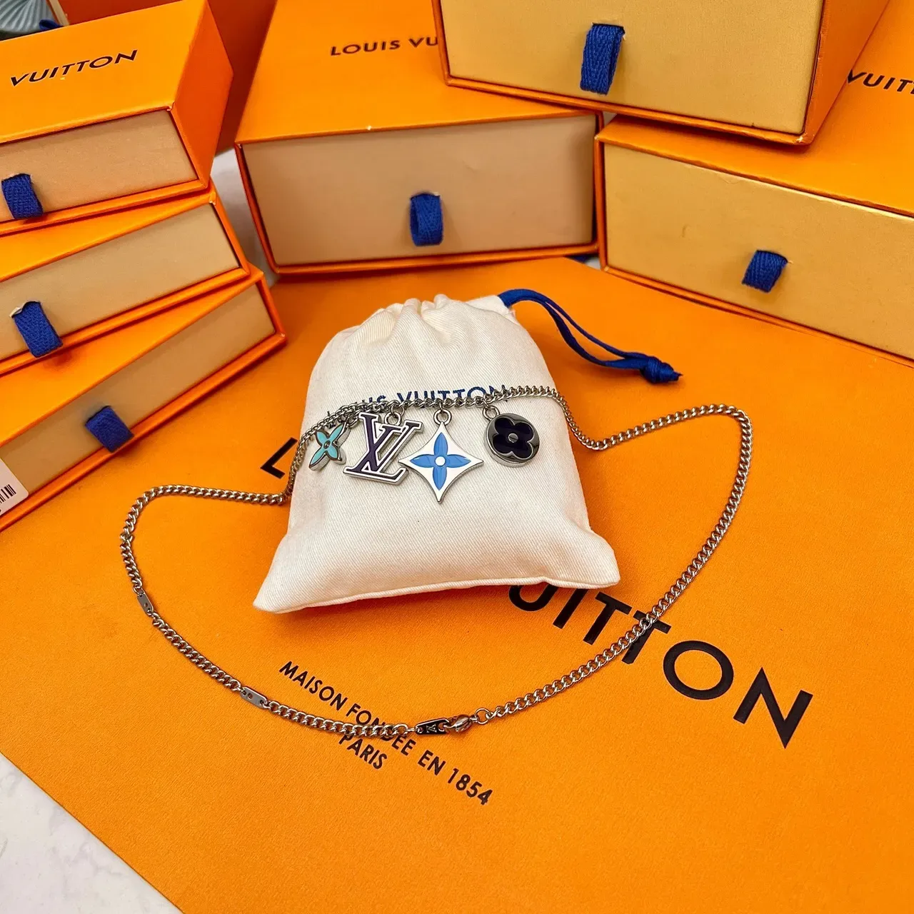 Louis Vuitton Multi-Charm Enamel Pendant Necklace 9