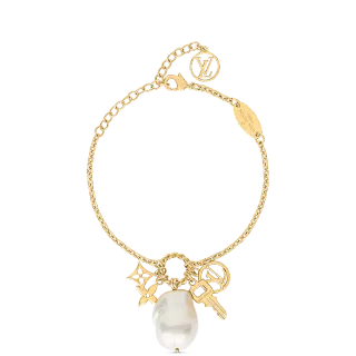 Louis Vuitton Multi-Charm Gold White Chain Link Baroque Pearl Pendant Bracelet