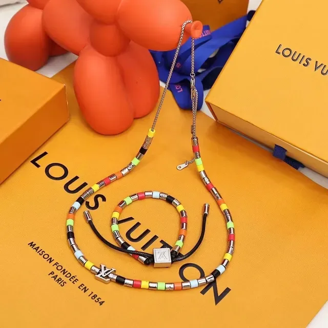 Louis Vuitton Multicolor Black Beaded LV Monogram Charm Necklace 1