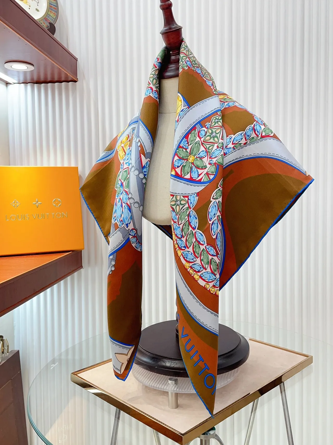Louis Vuitton Multicolor Geometric Floral Silk Scarf 1