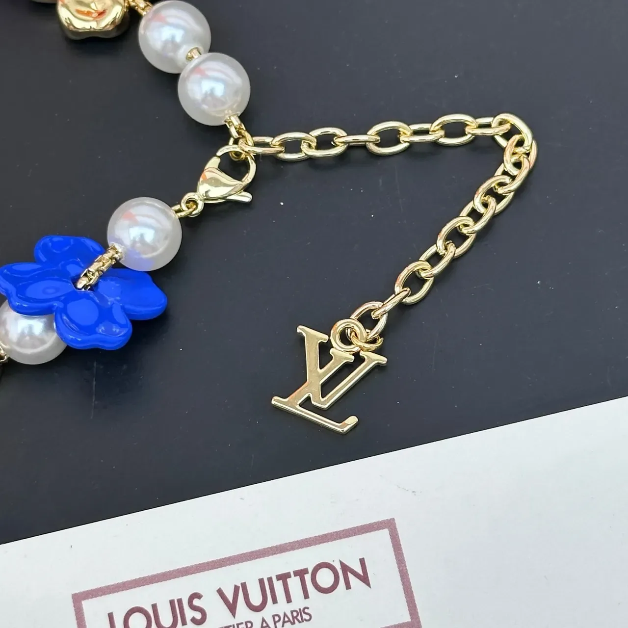 Louis Vuitton Multicolor Gold Floral Charm Pearl-Accented Bracelet 6