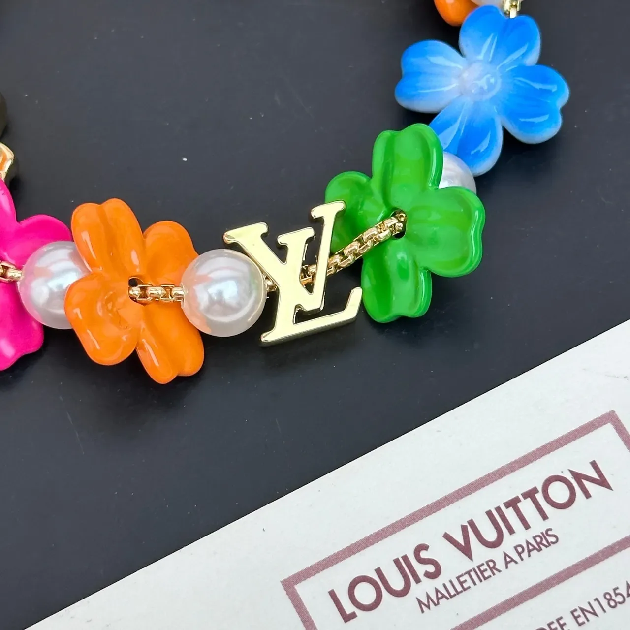 Louis Vuitton Multicolor Gold Floral Charm Pearl-Accented Bracelet 8