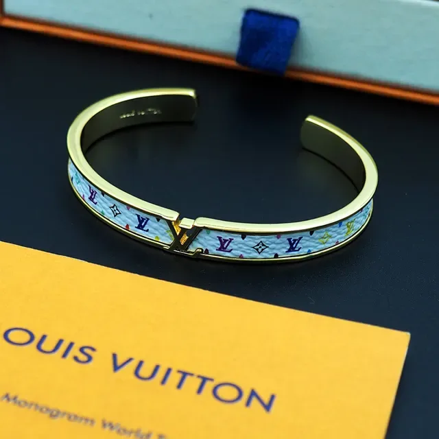 Louis Vuitton Multicolor Monogram Enamel Cuff Gold Metal Inlay Bracelet 5