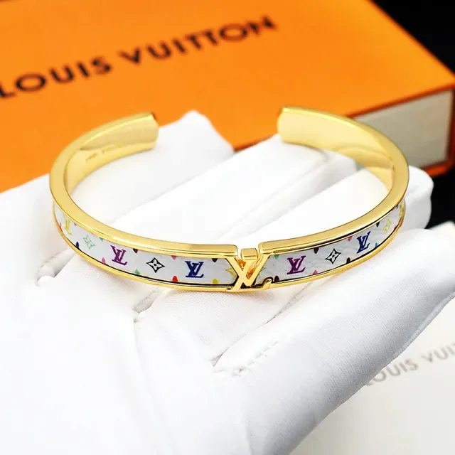 Louis Vuitton Multicolor Monogram Enamel Cuff Gold Metal Inlay Bracelet 9