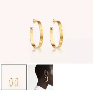 Louis Vuitton Nanogram Engraved Gold-Tone Hoop Earrings