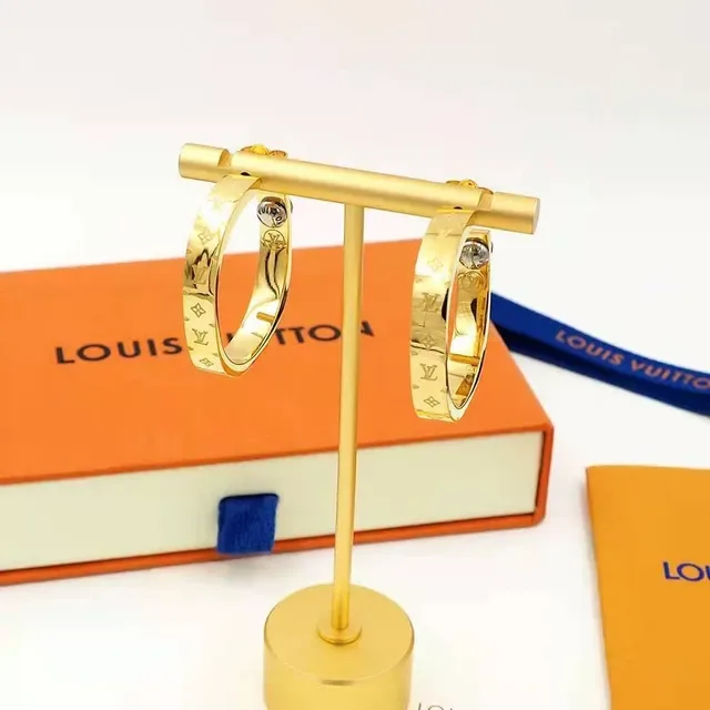Louis Vuitton Nanogram Engraved Gold-Tone Hoop Earrings 4