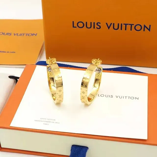 Louis Vuitton Nanogram Engraved Gold-Tone Hoop Earrings 7