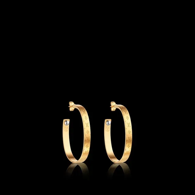 Louis Vuitton Nanogram Engraved Gold-Tone Hoop Earrings 8