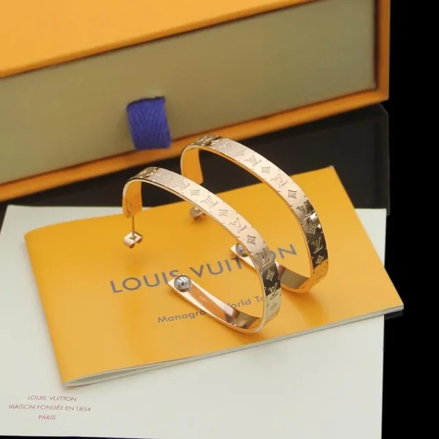 Louis Vuitton Nanogram Hoop Gold Monogram-Engraved Earrings 3