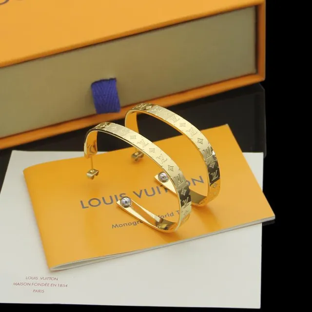 Louis Vuitton Nanogram Hoop Gold Monogram-Engraved Earrings 5