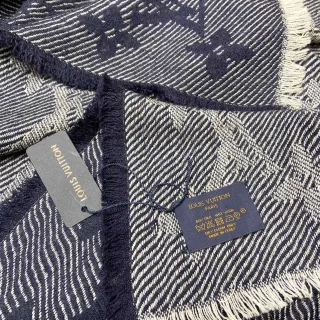 Louis Vuitton Navy Beige Double-Faced Herringbone Weave Shawl