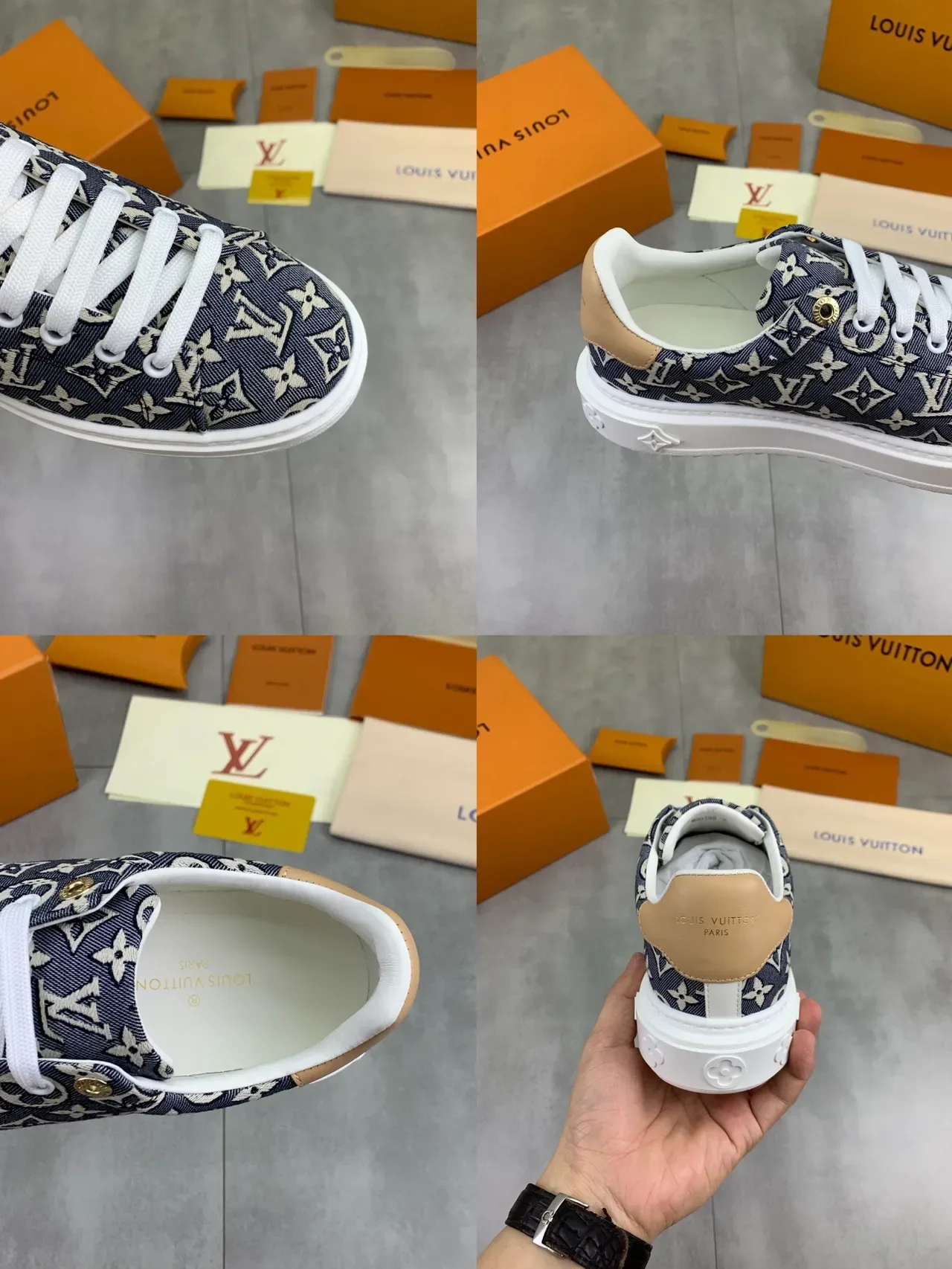 Louis Vuitton Navy Beige Monogram Canvas Platform Sole Lifestyle Sneakers 2