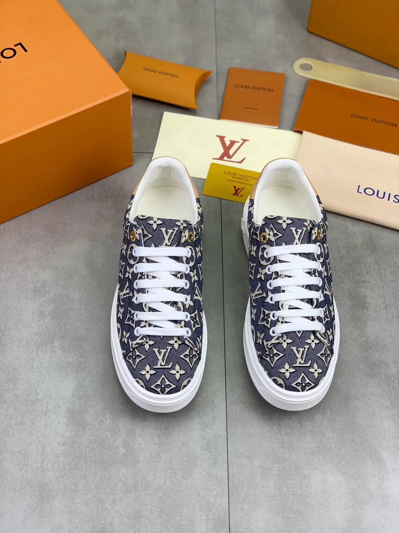 Louis Vuitton Navy Beige Monogram Canvas Platform Sole Lifestyle Sneakers 4