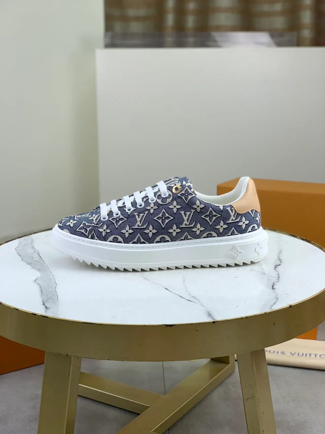 Louis Vuitton Navy Beige Monogram Canvas Platform Sole Lifestyle Sneakers 5