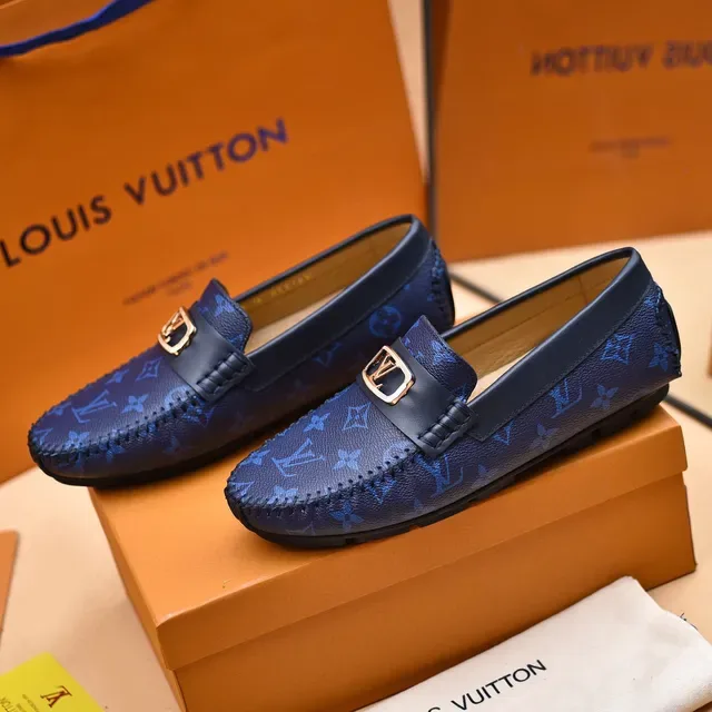 Louis Vuitton Navy Blue Monogram Canvas Moccasin-Stitched Toe Loafer 7