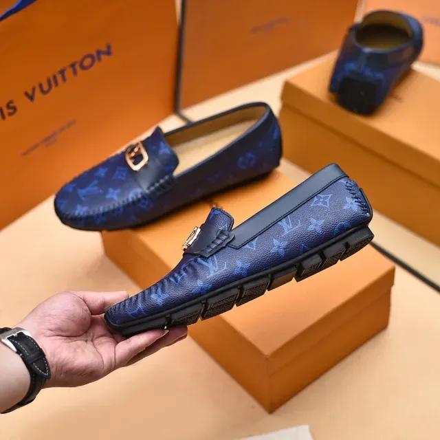 Louis Vuitton Navy Blue Monogram Canvas Moccasin-Stitched Toe Loafer 8