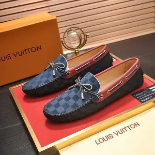 Louis Vuitton 海军红Damier格子图案装饰蝴蝶结乐福鞋