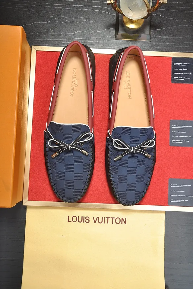 Louis Vuitton Navy Red Damier Check Pattern Decorative Bow Tie Loafer 5