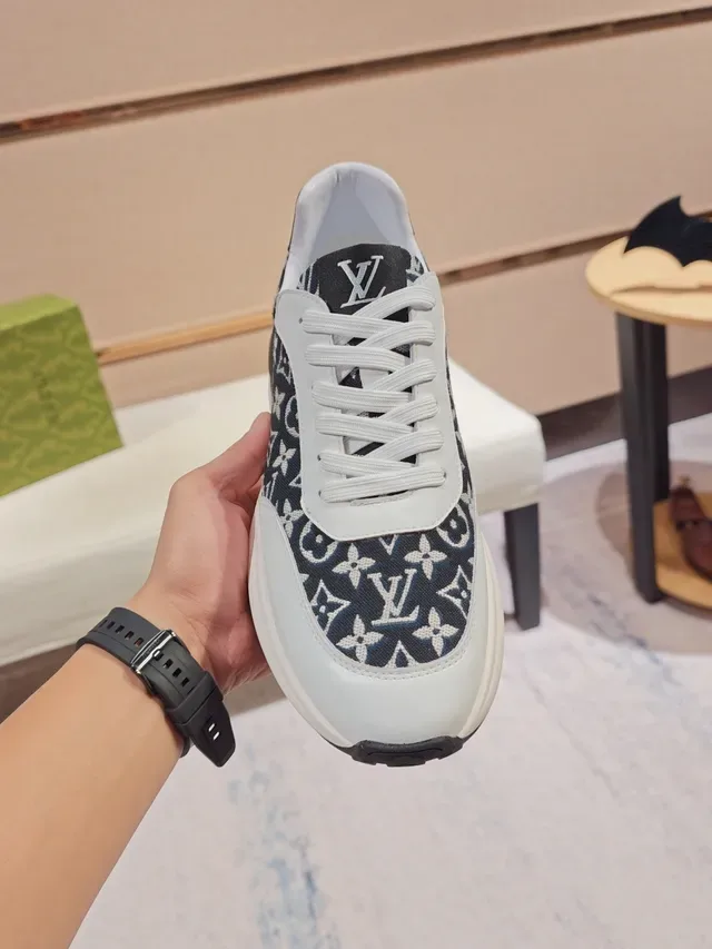 Louis Vuitton Navy White Monogram Canvas Upper Leather Overlays Chunky Sneakers 5