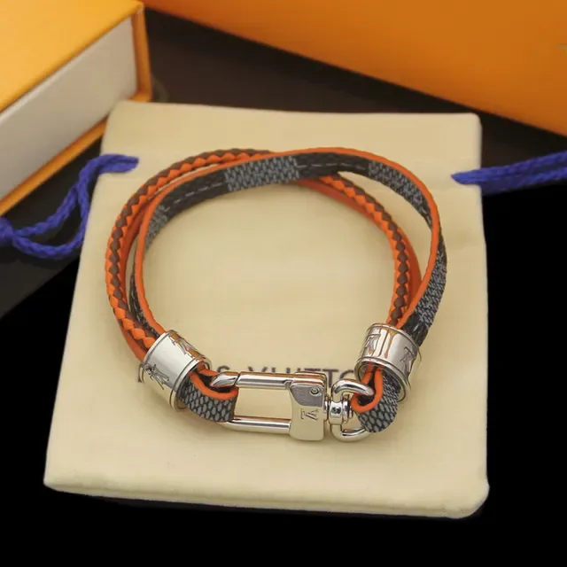 Louis Vuitton Orange and Black Braided Leather Wrap Bracelet 2