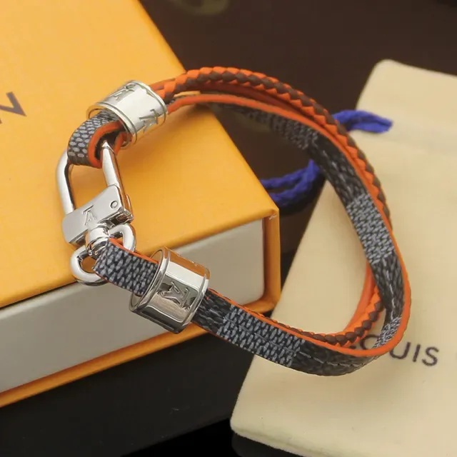 Louis Vuitton Orange and Black Braided Leather Wrap Bracelet 3
