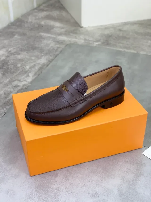 Louis Vuitton Penny Loafer Brown Textured Leather Loafers 4
