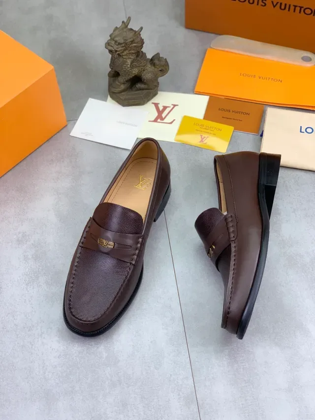 Louis Vuitton Penny Loafer Brown Textured Leather Loafers 5