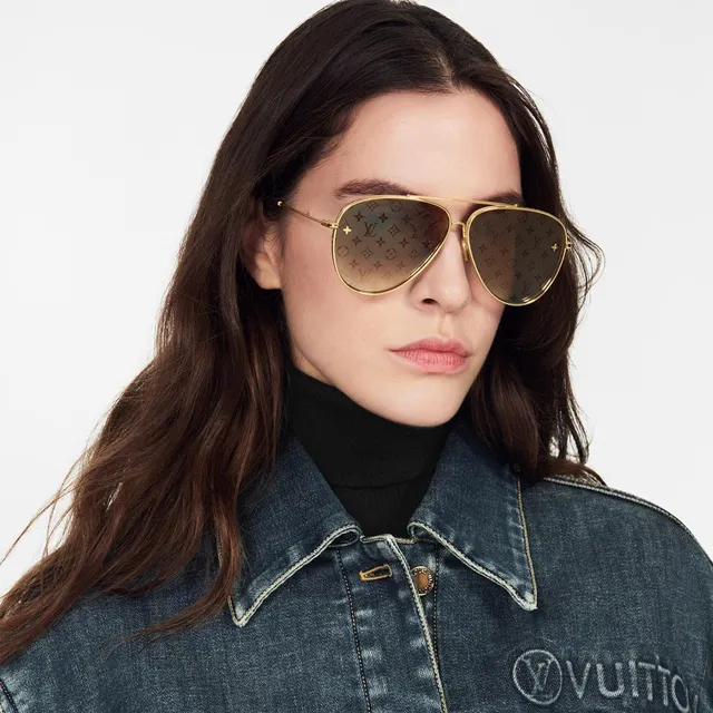 Louis Vuitton Óculos de Sol Aviador Pilot Dourado Monograma Espelhado 7