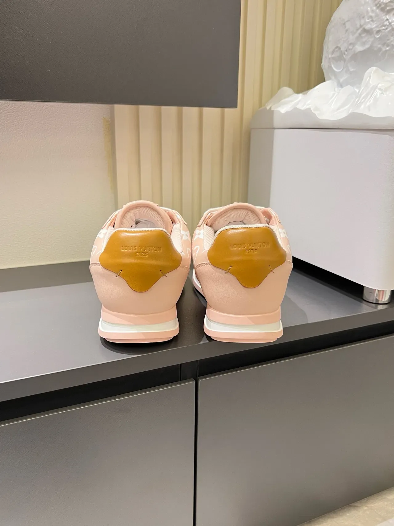 Louis Vuitton Pink Beige Monogram-Print Canvas Contrasting Tan Leather Accents Lifestyle Sneakers 9