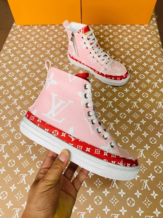 Louis Vuitton Pink Red High-Top Monogram-Printed Lifestyle Sneakers 2