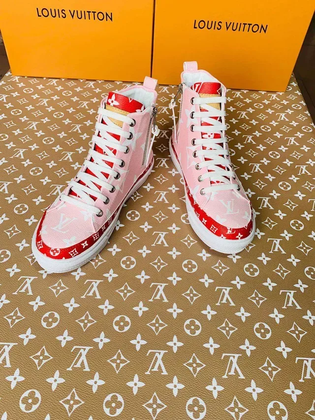 Louis Vuitton Pink Red High-Top Monogram-Printed Lifestyle Sneakers 3