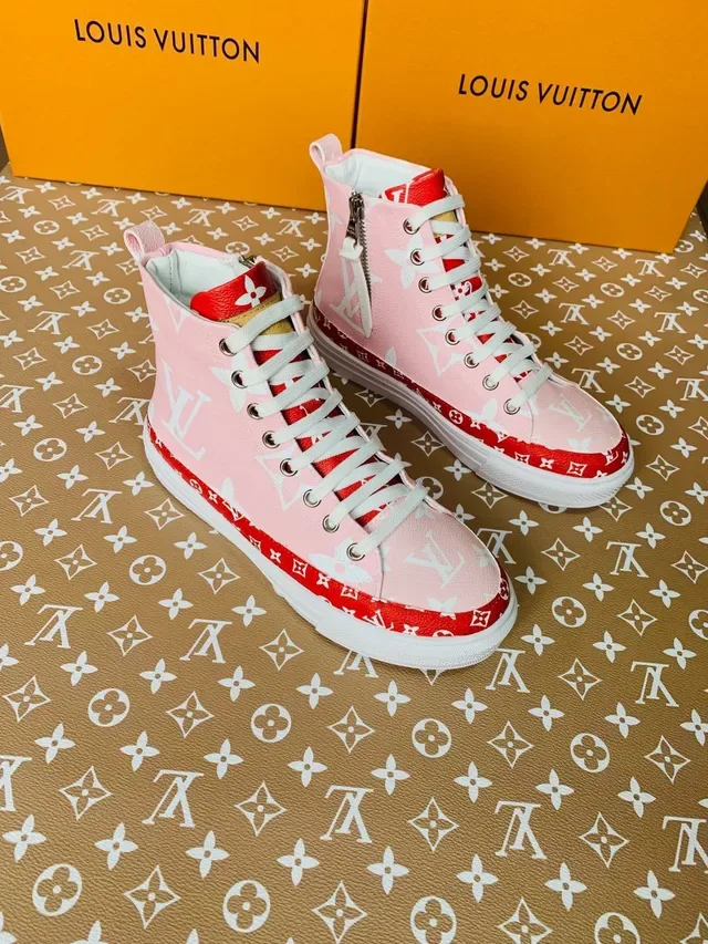 Louis Vuitton Pink Red High-Top Monogram-Printed Lifestyle Sneakers 4