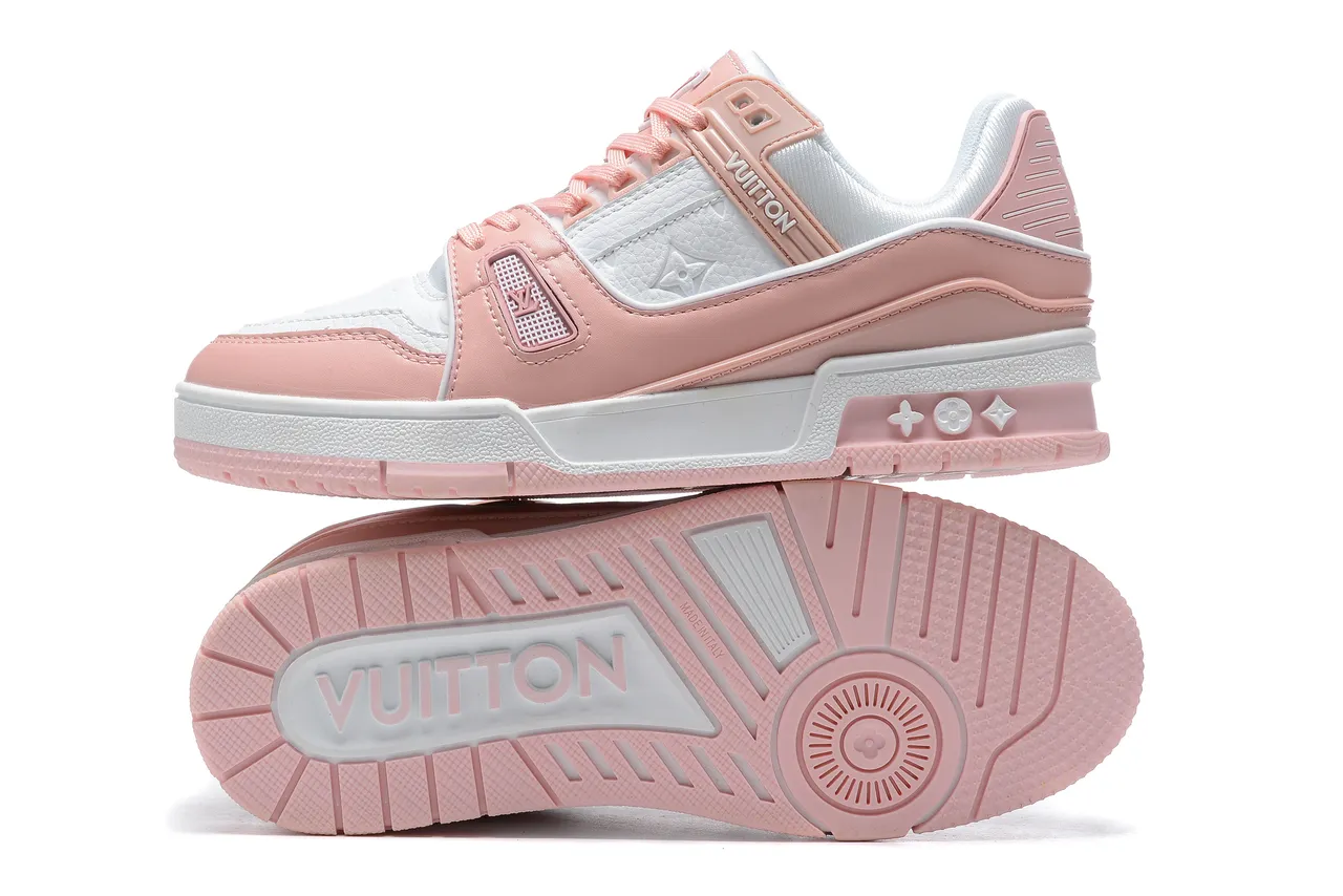 Louis Vuitton Pink White Layered Leather And Synthetic Upper Sculpted Multi-Tone Sole Lifestyle Sneakers 2