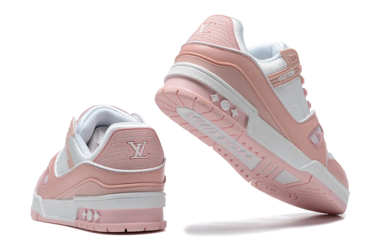 Louis Vuitton Pink White Layered Leather And Synthetic Upper Sculpted Multi-Tone Sole Lifestyle Sneakers 3