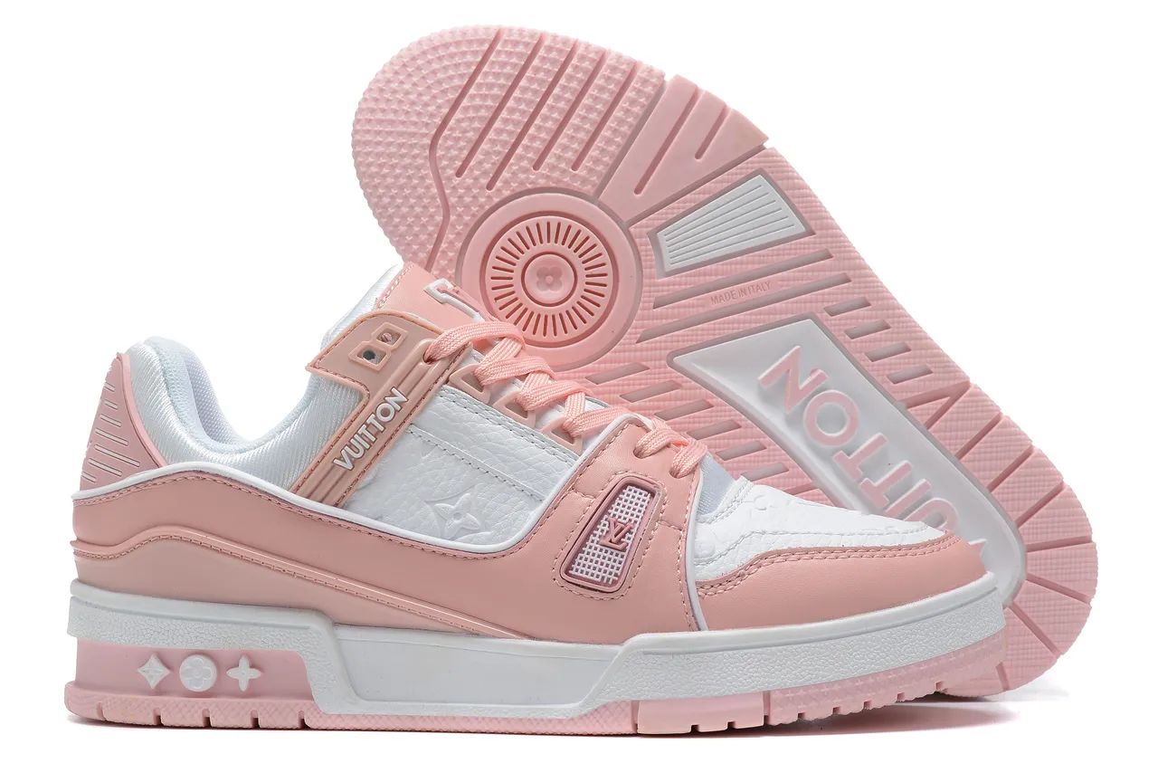 Louis Vuitton Pink White Layered Leather And Synthetic Upper Sculpted Multi-Tone Sole Lifestyle Sneakers 7