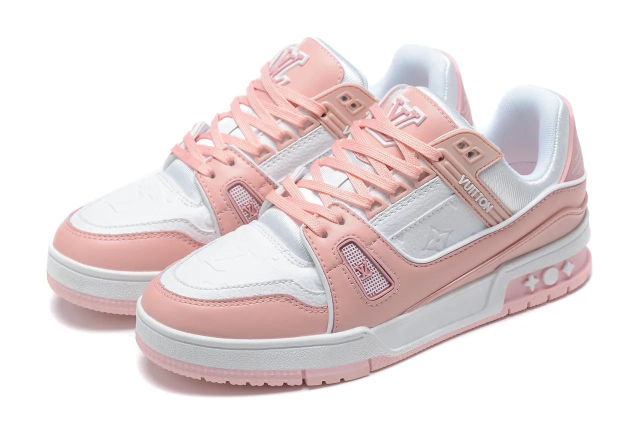 Louis Vuitton Pink White Layered Leather And Synthetic Upper Sculpted Multi-Tone Sole Lifestyle Sneakers 8