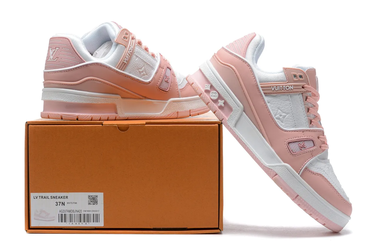 Louis Vuitton Pink White Layered Leather And Synthetic Upper Sculpted Multi-Tone Sole Lifestyle Sneakers 9