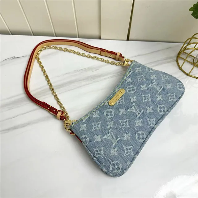 Louis Vuitton Pochette Metis Blue Gold Denim Monogram Strap Chain Bag 3