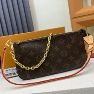 Louis Vuitton Pochette Metis Brown Gold Monogram Coated Canvas Chain-and-Leather Strap Underarm Bag