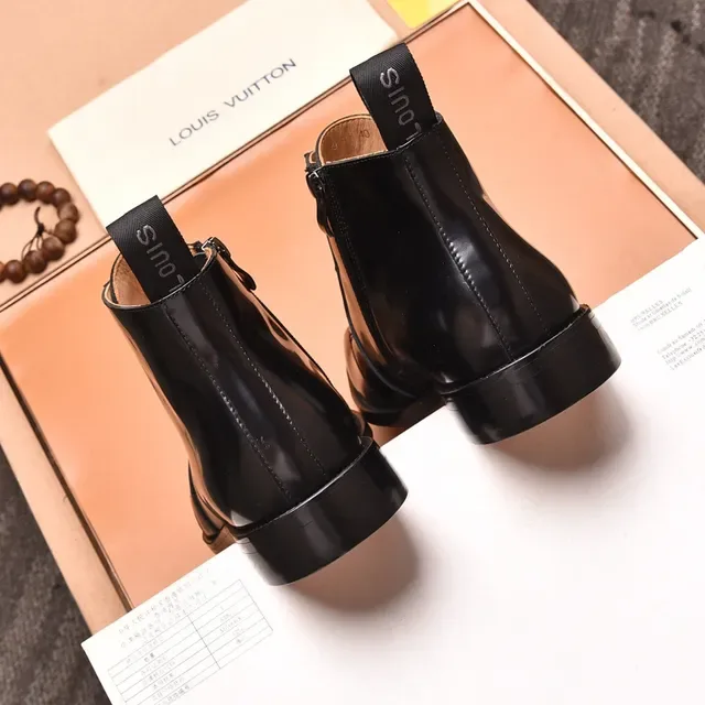 Louis Vuitton Polished Black Cap-Toe Side-Zip Ankle Boots 5
