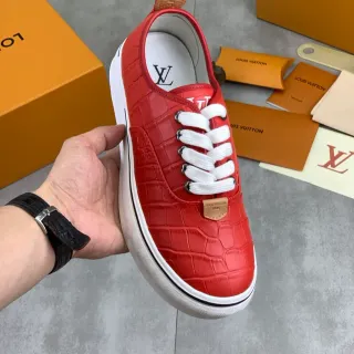 Louis Vuitton Red White Croc-Embossed Leather Laces Lifestyle Sneakers