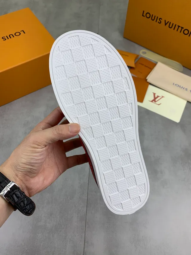 Louis Vuitton Red White Croc-Embossed Leather Laces Lifestyle Sneakers 2