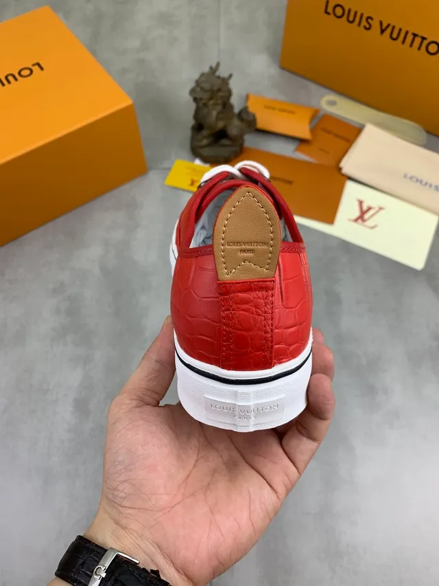 Louis Vuitton Red White Croc-Embossed Leather Laces Lifestyle Sneakers 3
