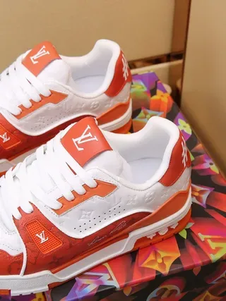 Louis Vuitton Red White Monogram-Printed Layered-Overlay Lifestyle Sneakers 2