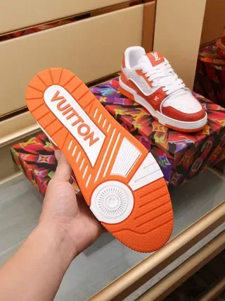 Louis Vuitton Red White Monogram-Printed Layered-Overlay Lifestyle Sneakers 5