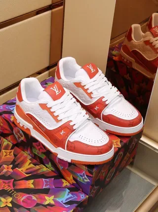Louis Vuitton Red White Monogram-Printed Layered-Overlay Lifestyle Sneakers 6