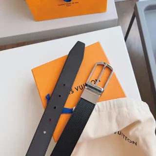 Louis Vuitton Reversible Epi Black Silver Ribbed Leather Belt